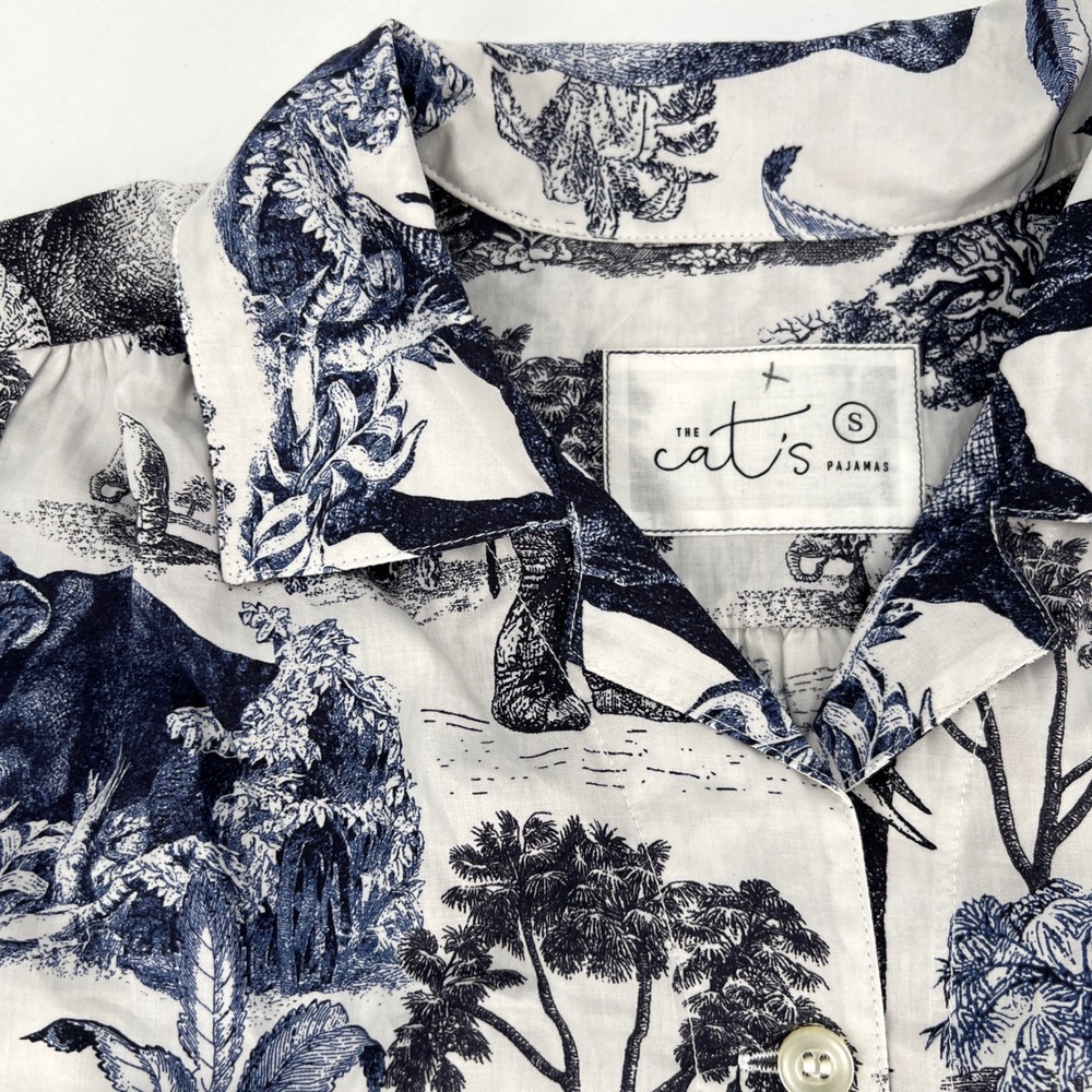 The Cat's Pajamas Safari Toile Luxe Pima Cotton Capri Pajama Set Size S Elephant - Picture 5 of 13